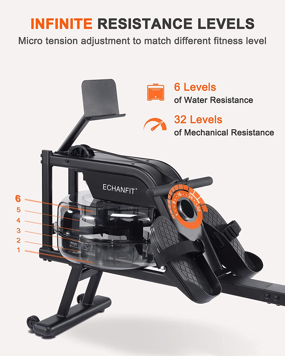 ECHANFIT Water Rowing Machine With 6 Plus 32 Levels Adjustable Resista