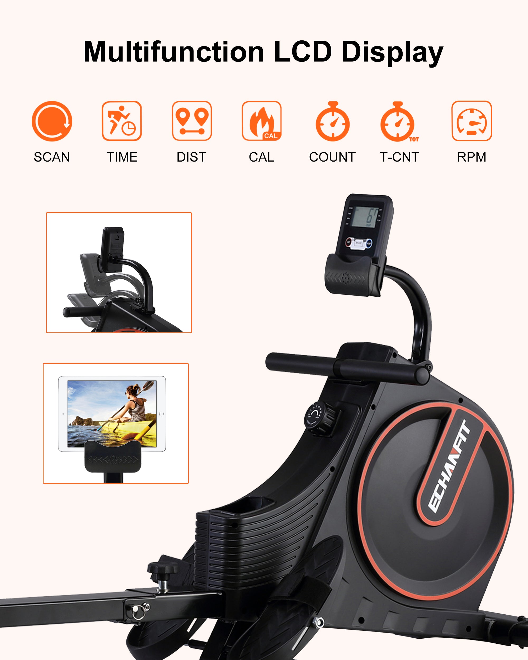 ECHANFIT Rowing Machine with Magnetic Resistance and 16 Levels Tension