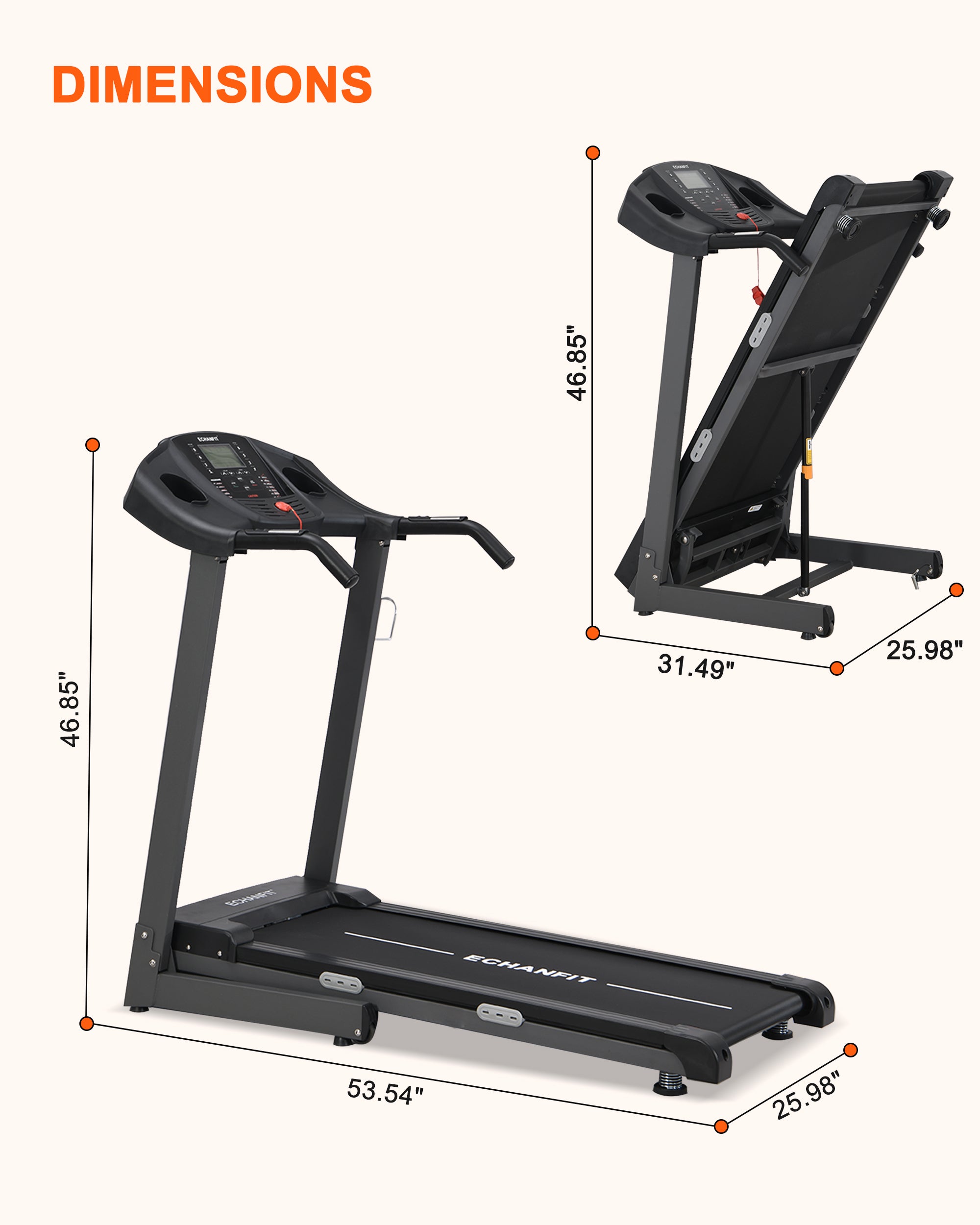 ECHANFIT Treadmills with Bluetooth Speaker and 12 Auto Incline 2.5 H