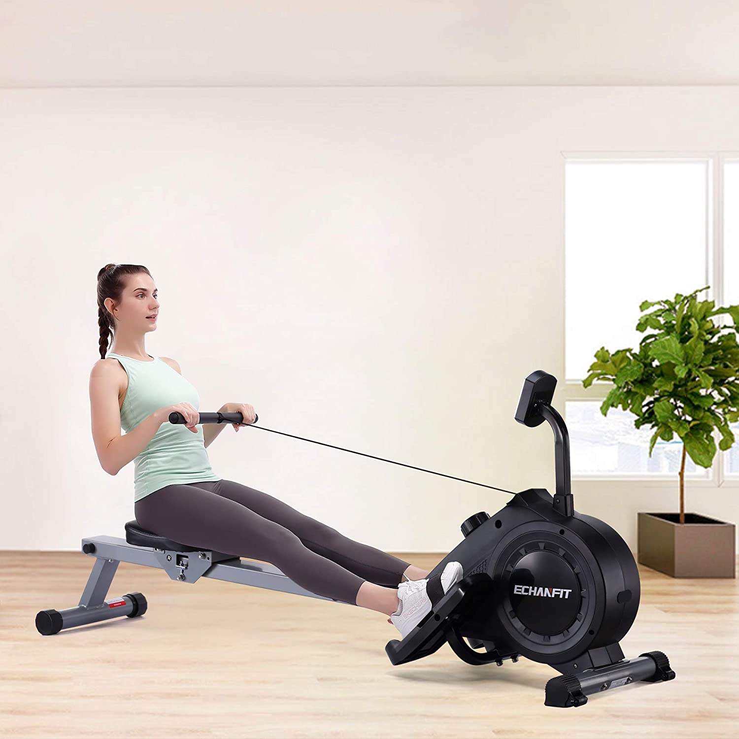 ECHANFIT Rowing Machine Indoor Rower w/LCD Monitor with 16 Levels Sile
