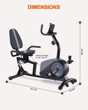 Load image into Gallery viewer, ECHANFIT Recumbent Exercise Bike with Bluetooth Connectivity and Free Fitness App, 16 Levels Magnetic Resistance, Stationary Bike for Seniors Home Use with Pulse Sensor 350 LB Weight Capacity
